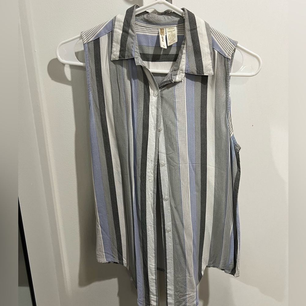 Striped Button Up Tie Front Tank